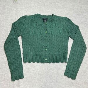 Boho Chic Crochet Knit Pointelle Cropped Cardi Vintage Inspired Feminine LN S B1